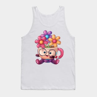 Happy Flower Cup Concept cartoon artwork Tank Top